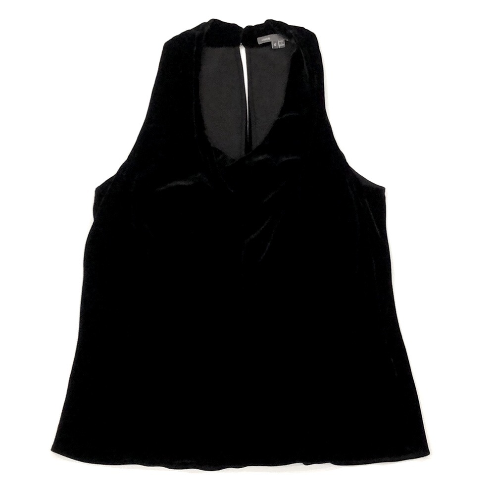 Vince.  Silk Blend Black Velvet Cowl Neck Sleeveless Blouse